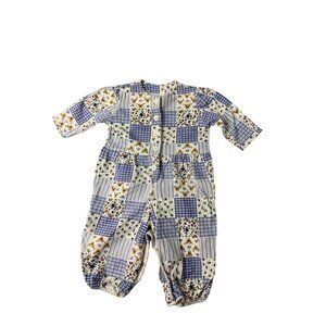 Vintage Miniwear Girls 6 9 Months Blue Patchwork Jumpsuit Romper Long Sleeve bea